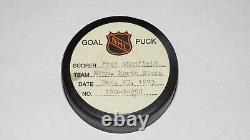 1973-74 Fred Stanfield Minnesota North Stars Game Used Goal Scored Puck -Seals