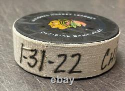 Chicago Blackhawks Game-Used Puck vs. Vancouver Canucks on January 31, 2022