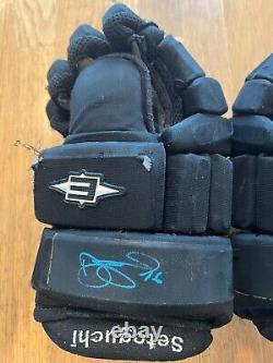 DEVIN SETOGUCHI Game Used Worn Hockey Gloves Sharks Kings Jets Flames Wild NHL