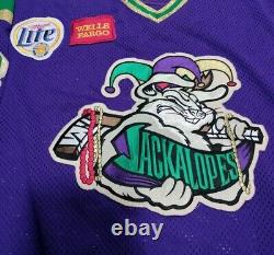 Game Worn / Issued Odessa Jackalopes Mardi Gras CHL Hockey Jersey Used Purple 56