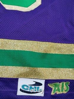 Game Worn / Issued Odessa Jackalopes Mardi Gras CHL Hockey Jersey Used Purple 56