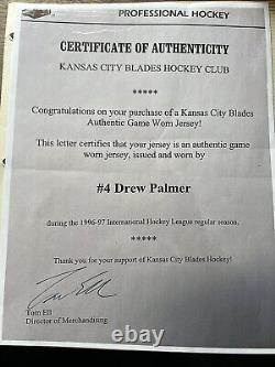 IHL Kansas City Blades #4 Drew Palmer Game Worn Jersey