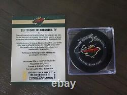 Mats Zuccarello Game Used Goal Puck Minnesota Wild Signed 11/21/2019
