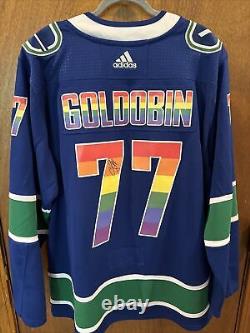 Vancouver Canucks Game Used Pride Night Warmup Signed Goldobin Sz 56